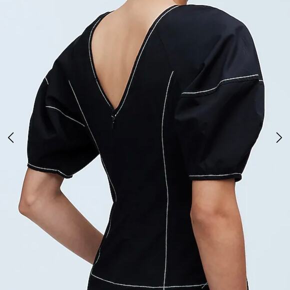 Madewell Dress Womens 0 Black Puff Sleeve Drop Waist Midi Cotton Poplin - Picture 9 of 16